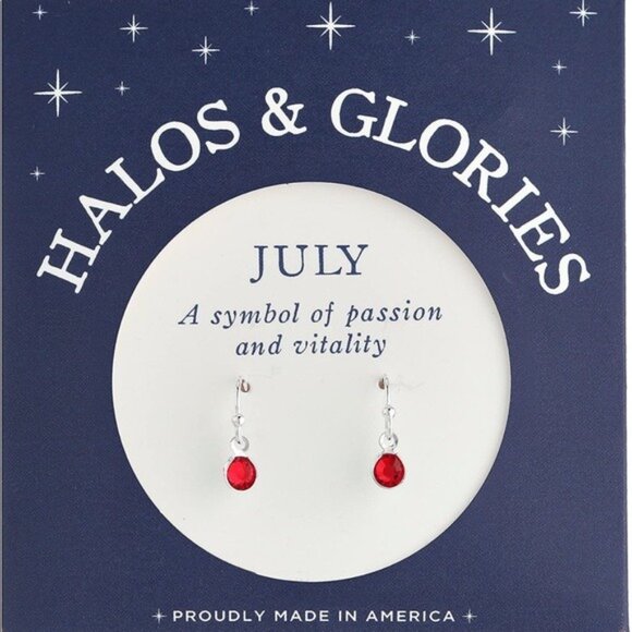 NWT Alex and Ani Halos & Glories July Red Crystal Shiny Silver Drop Earrings - Picture 2 of 4